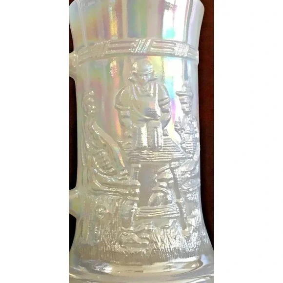 6-PC Vintage White Glazed Glass Pub Tavern Beer Stein Tankard Mug Iridescent - Picture 6 of 9